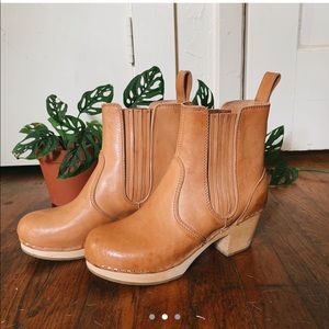 Swedish Hasbeens Tan Wooden Ankle Boots